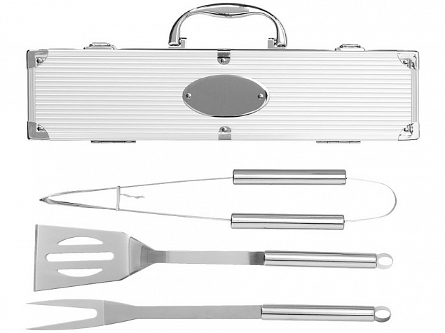 Набор для барбекю в кейсе: лопатка, щипцы, вилка «Salvy» с логотипом в Новосибирске заказать по выгодной цене в кибермаркете AvroraStore