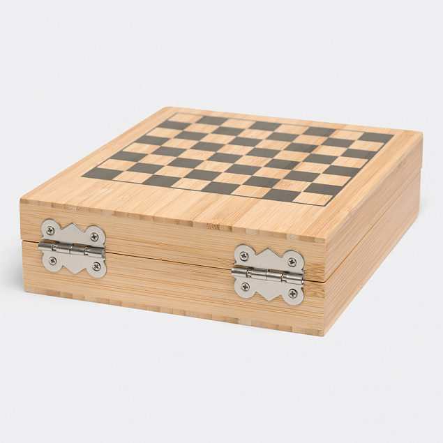 Винный набор BAMBOO CHESS с шахматной игрой, коричневый с логотипом в Новосибирске заказать по выгодной цене в кибермаркете AvroraStore