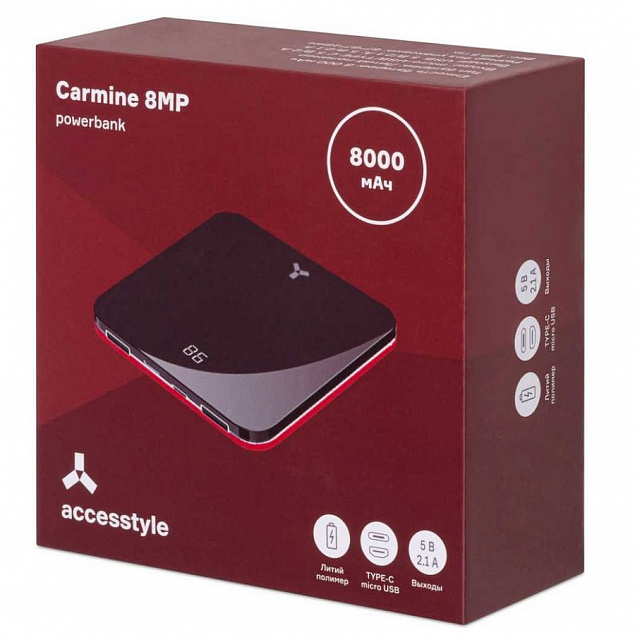 Внешний аккумулятор Accesstyle Carmine 8MP 8000 мАч, черный/красный с логотипом в Новосибирске заказать по выгодной цене в кибермаркете AvroraStore