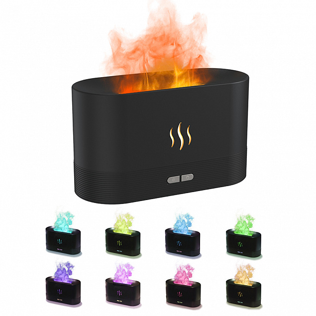 Светодиодный USB увлажнитель-ароматизатор Flame RGB, черный с логотипом в Новосибирске заказать по выгодной цене в кибермаркете AvroraStore