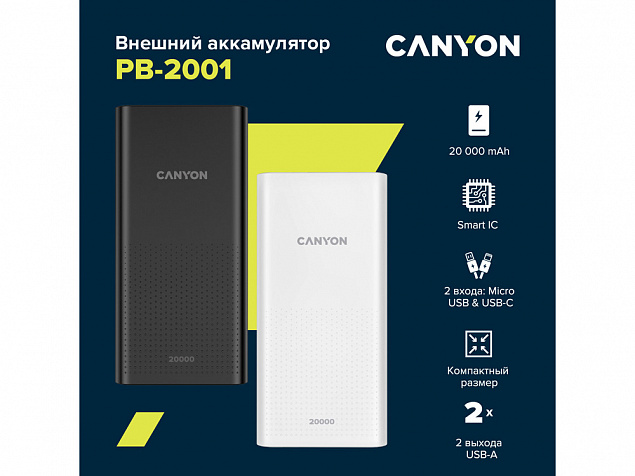 Внешний аккумулятор «PB-2001», 20000 mAh с логотипом в Новосибирске заказать по выгодной цене в кибермаркете AvroraStore