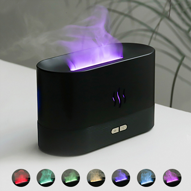 Светодиодный USB увлажнитель-ароматизатор Flame RGB, черный с логотипом в Новосибирске заказать по выгодной цене в кибермаркете AvroraStore