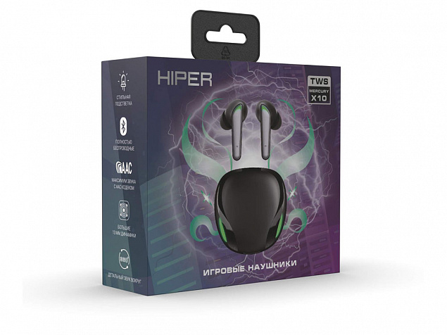 Беспроводные наушники HIPER TWS Mercury X10 (HTW-MX10) Bluetooth 5.0 гарнитура, Черный с логотипом в Новосибирске заказать по выгодной цене в кибермаркете AvroraStore