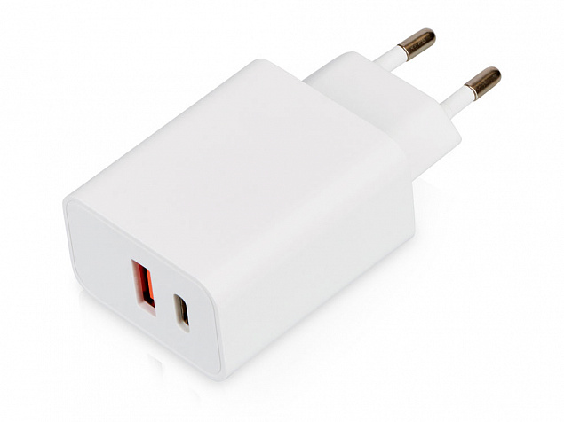 Сетевое зарядное устройство c выходами USB-A и USB-C «Recharger», 10 Вт с логотипом в Новосибирске заказать по выгодной цене в кибермаркете AvroraStore