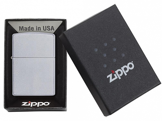 Зажигалка ZIPPO Classic с покрытием Satin Chrome™ с логотипом в Новосибирске заказать по выгодной цене в кибермаркете AvroraStore